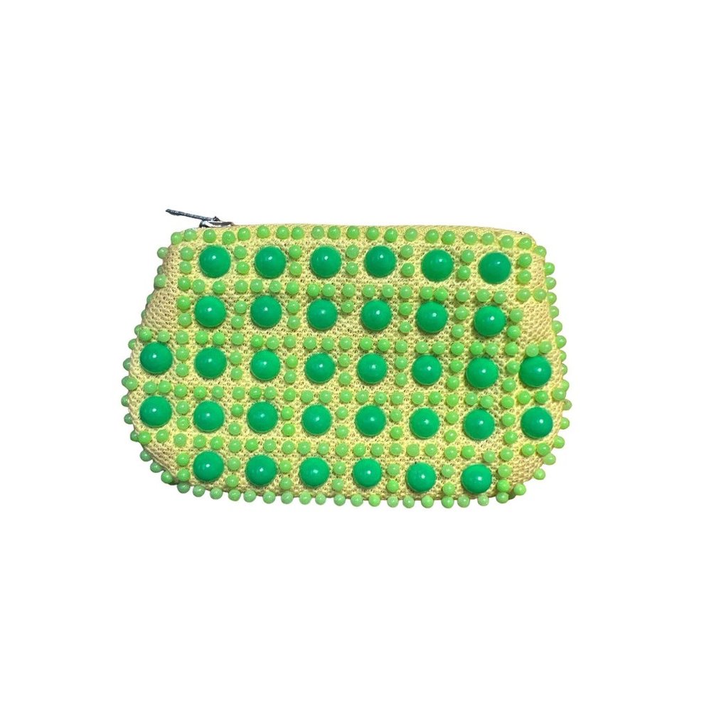Vintage Retro Neon Mint Green Yellow Beaded Coin Bag